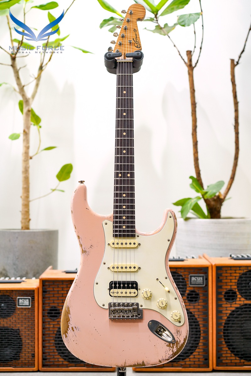 Luxxtone Choppa S Heavy Aging HSS-Shell Pink w/Aged White Pickguard &amp; Roasted Flame Maple Neck (2023년산/신품) - 0737