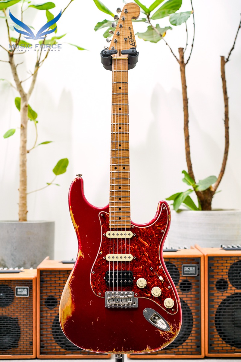Luxxtone Choppa S Heavy Aging HSS-Candy Apple Red w/Tortoise Pickguard &amp; 1-Piece Roasted Flame Maple Neck (2023년산/신품) - 0758
