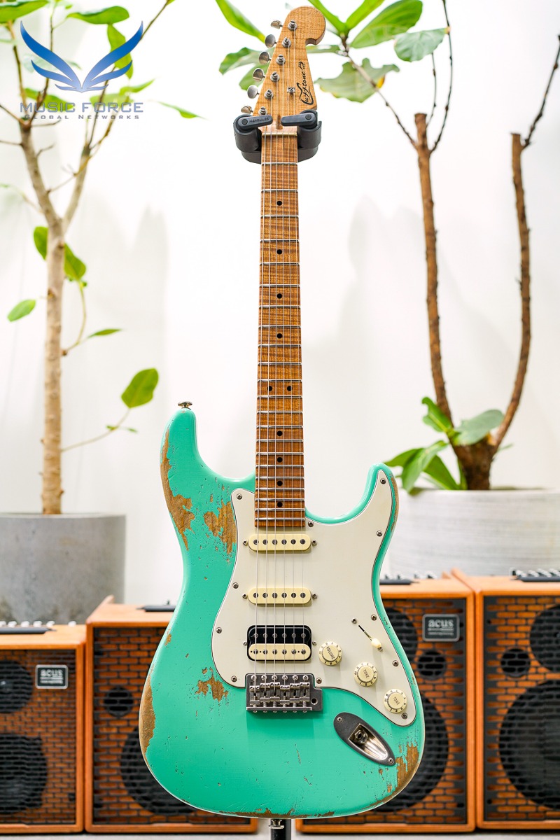 Luxxtone Choppa S Heavy Aging HSS-Seafoam Green w/Aged Parchment Pickguard &amp; 1-Piece Roasted Flame Maple Neck (2023년산/신품) - 0753