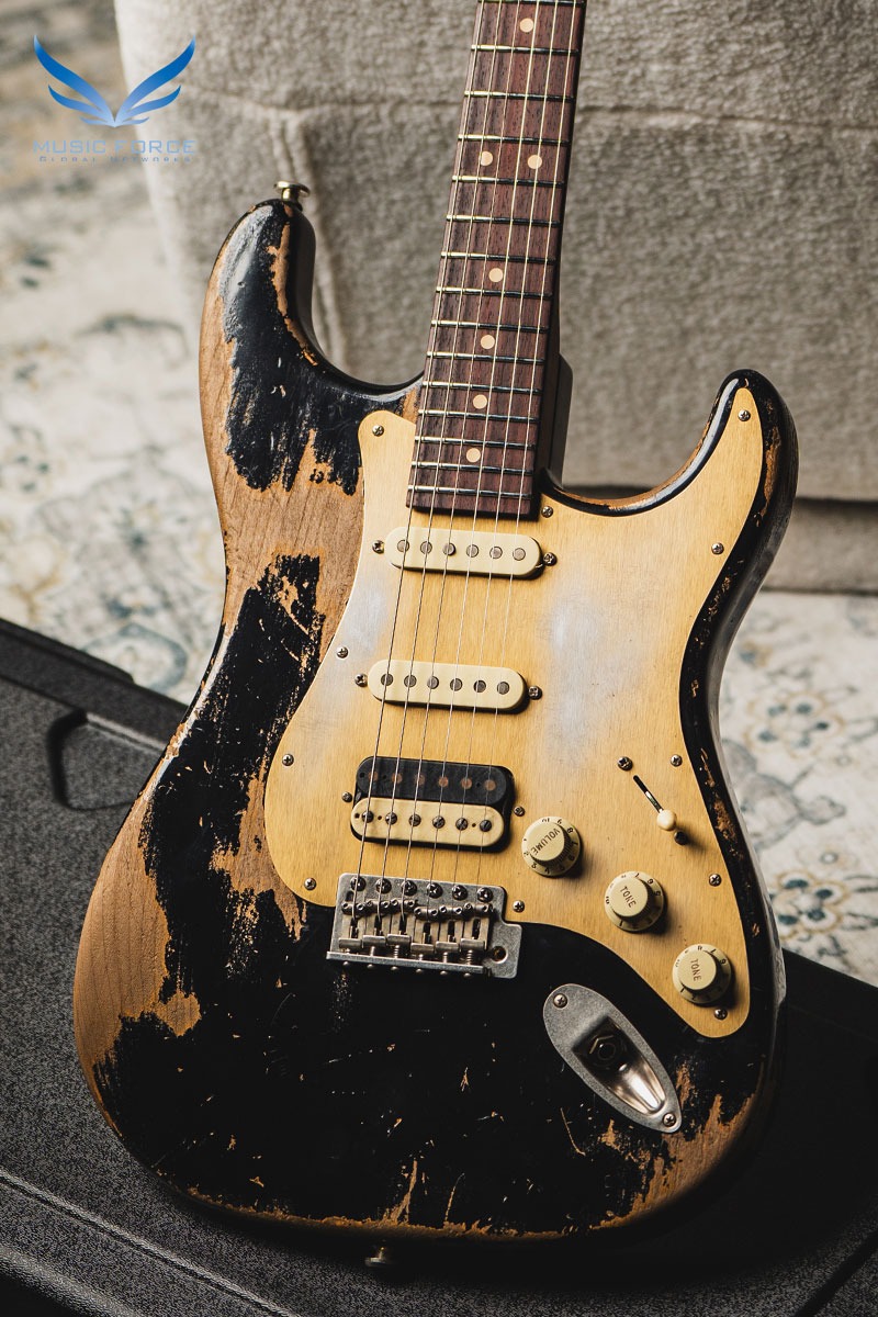 Luxxtone Choppa S Super Heavy Aging HSS-Black w/Gold Anodized Pickguard &amp; Roasted Flame Maple Neck (2023년산/신품) - 0764